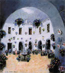 浅野輝雄　油絵　スペイン風景　コルドバのパティオ