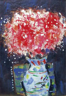 浅野輝雄　油絵　静物　赤い花